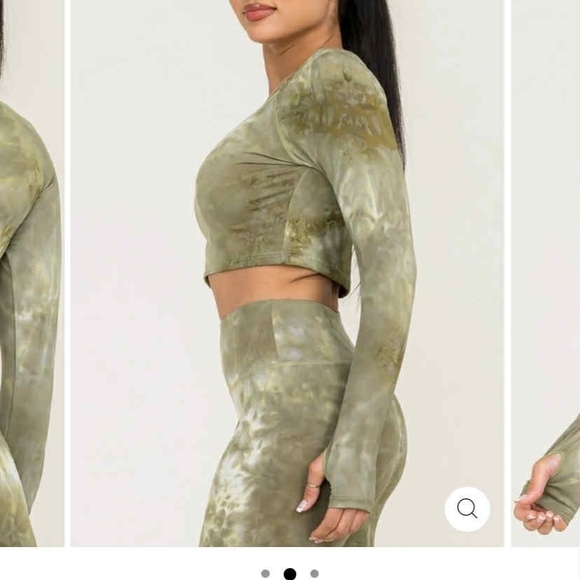 Daughters Of Jade Olive Tie-Dye Long Sleeve Crop Top No Tags (Seems To Be Med) - Picture 2 of 9